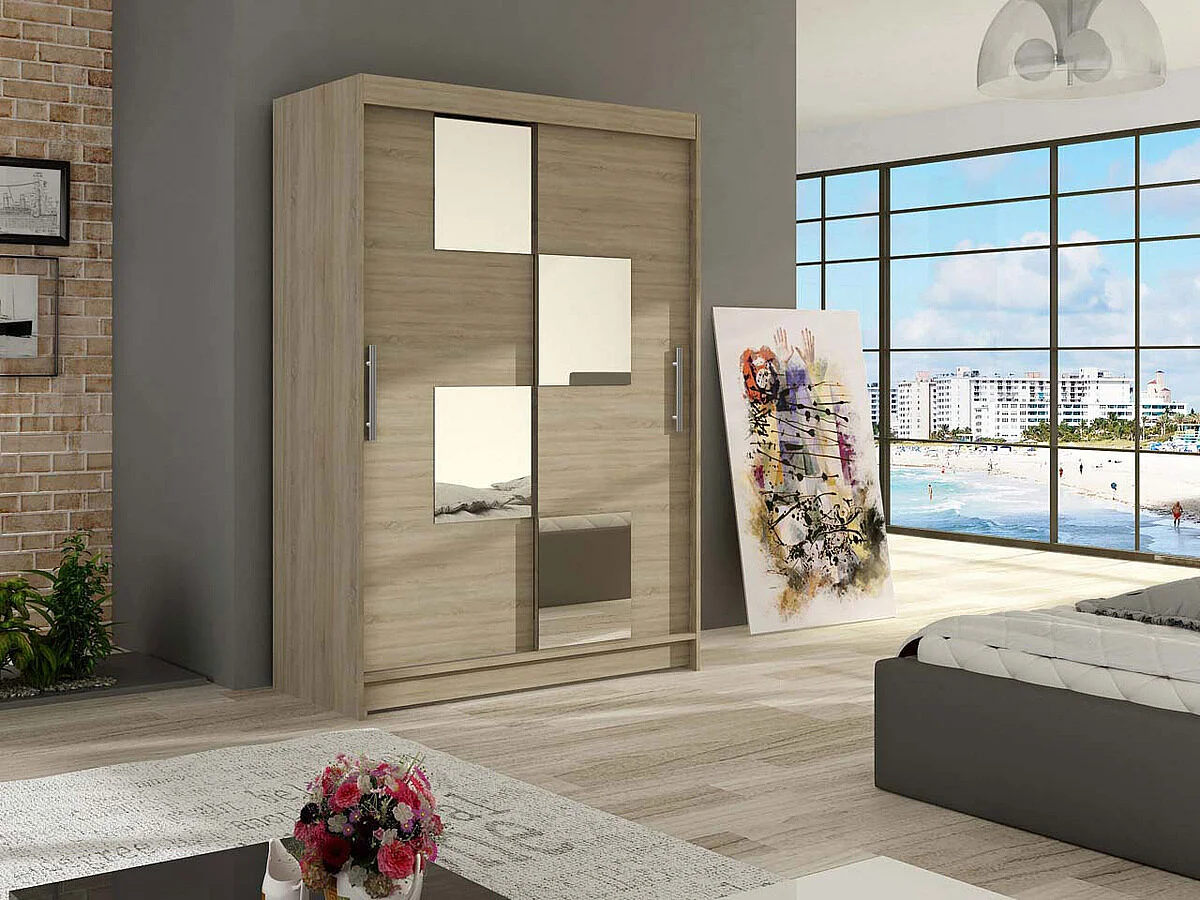 Armoire Closico 105, Sonoma chêne, 200x120x58cm, Portes d'armoire: Coulissantes