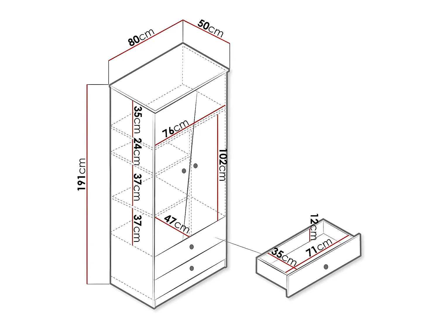 Armoire Almira 100, Blanc|Chêne Artisan|Gris, 191x80x50cm, Nombre d'étagères: 3