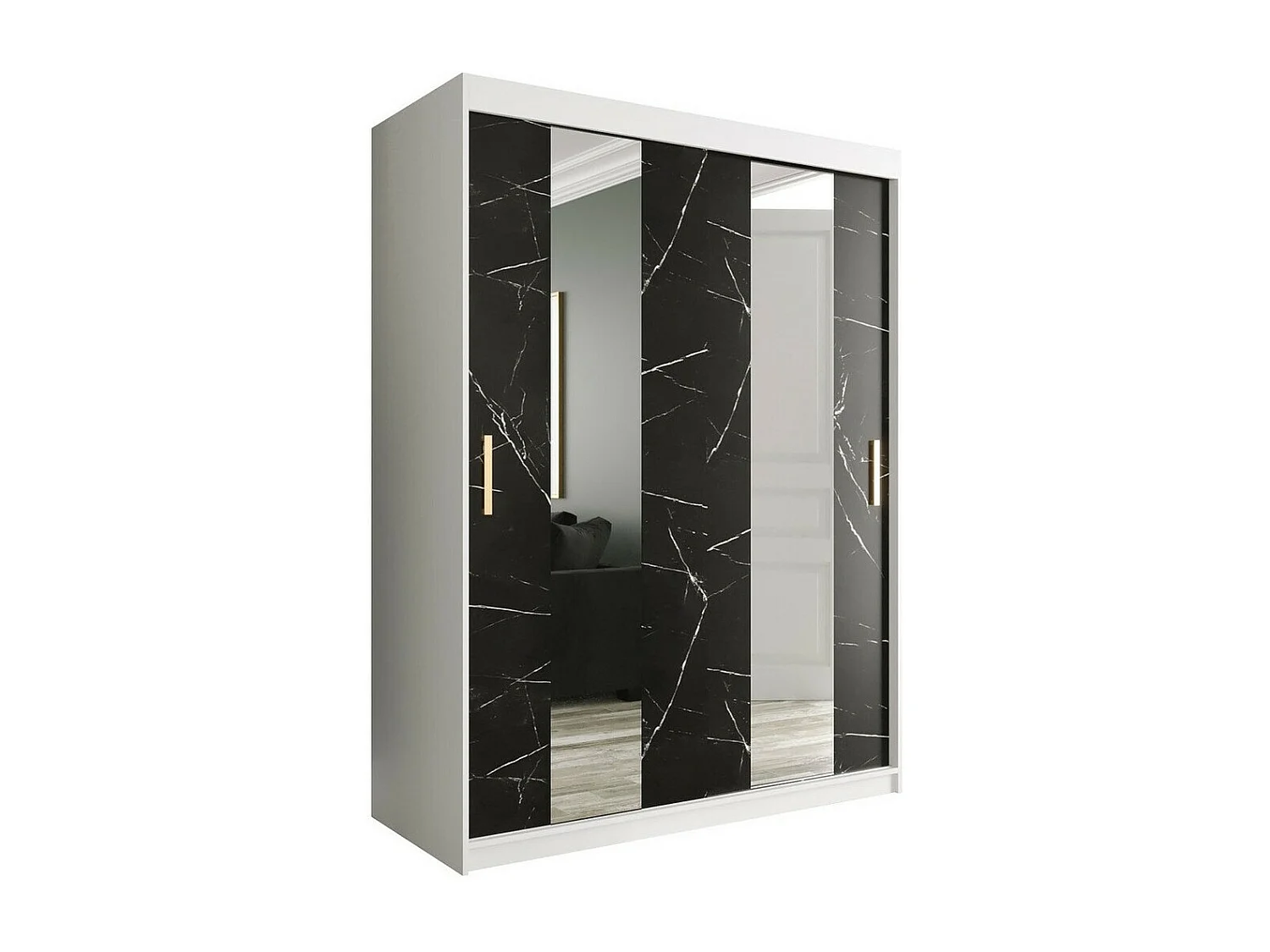 Armario Hartford 242, Mármol negro|Mate blanco, 200x150x62cm, Número de estantes: 5