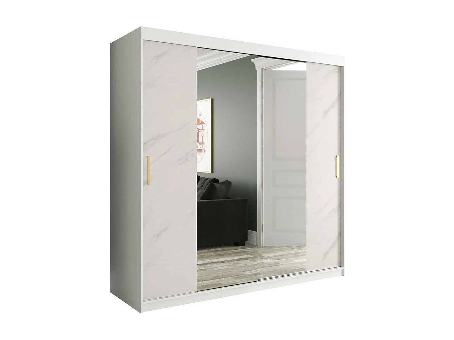 Armoire Hartford 256, Marbre blanc|Mat blanc, 200x200x62cm, Nombre d'étagères: 9