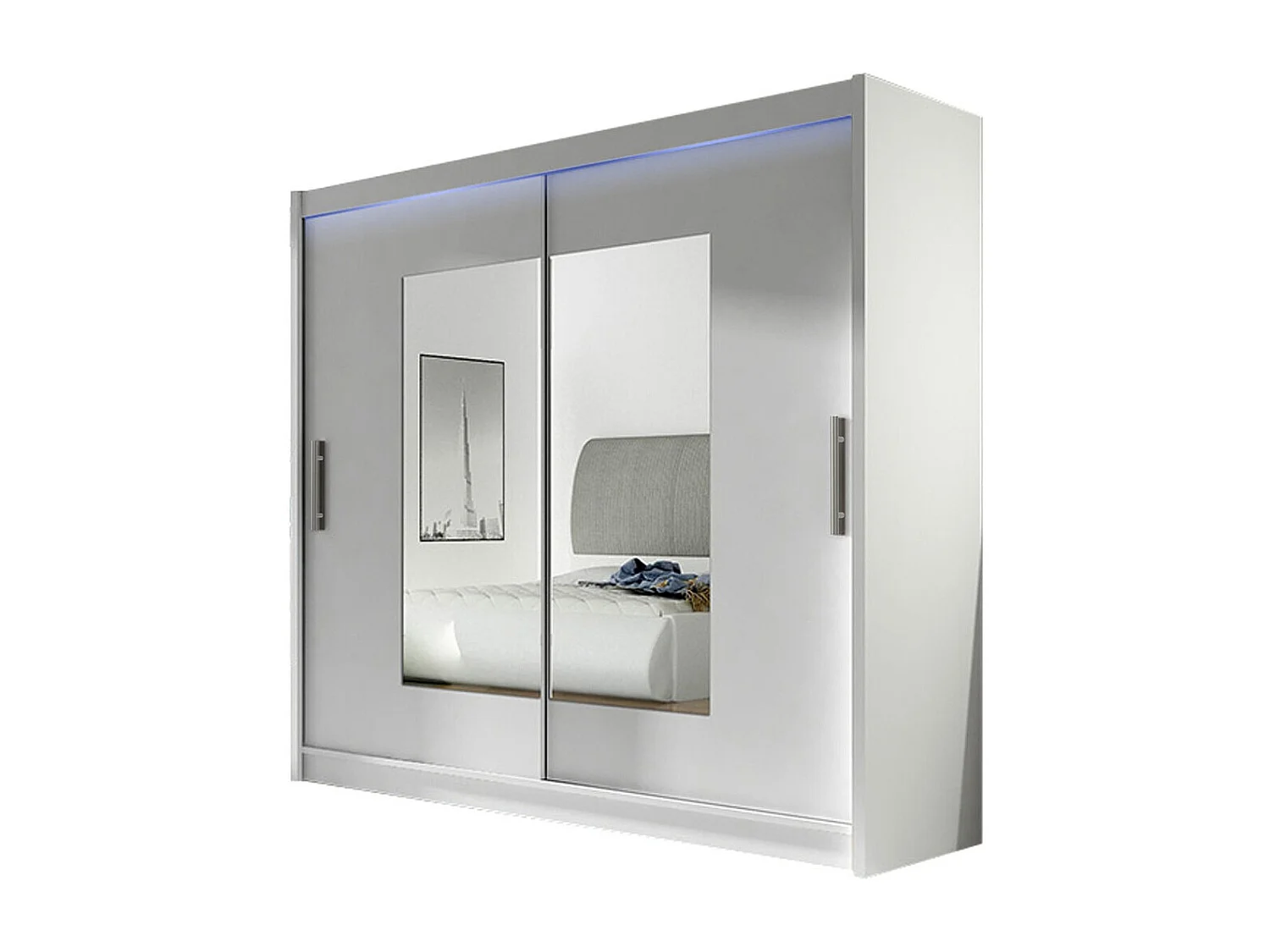 Armoire Closico 106, Blanc, 215x180x58cm, Portes d'armoire: Coulissantes