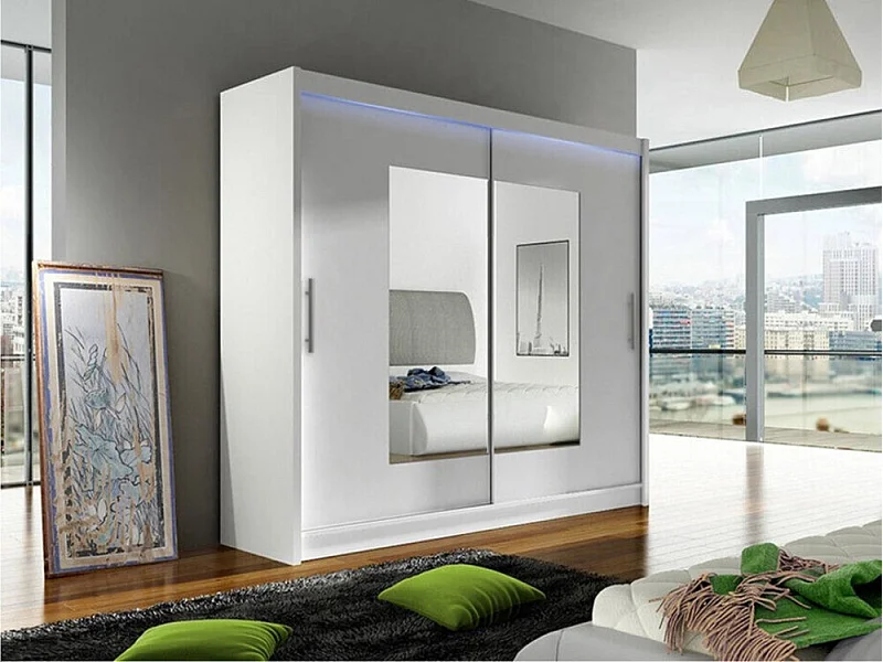 Armoire Closico 106, Blanc, 215x180x58cm, Portes d'armoire: Coulissantes