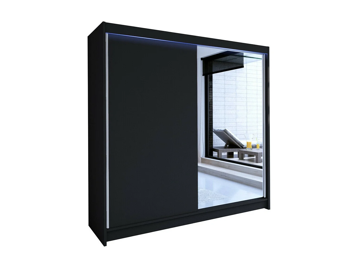 Armoire Closico 137, Noir, 215x180x58cm, Portes d'armoire: Coulissantes