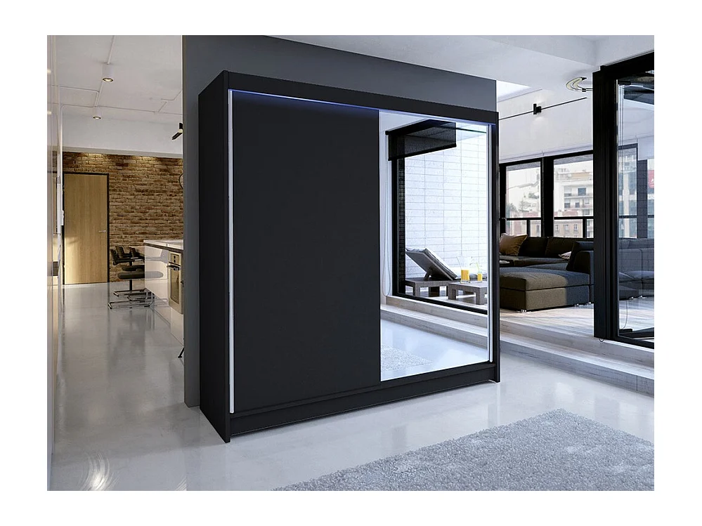 Guardaroba Closico 137, Nero, 215x180x58cm, Porte guardaroba: Scorrevoli