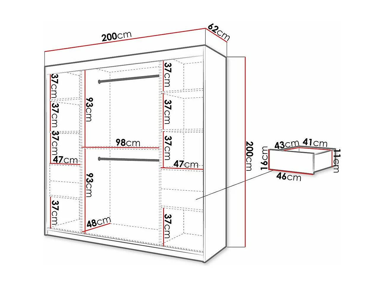 Armoire Hartford 314, Chêne Artisan|Noir, 200x200x62cm, Portes d'armoire: Coulissantes