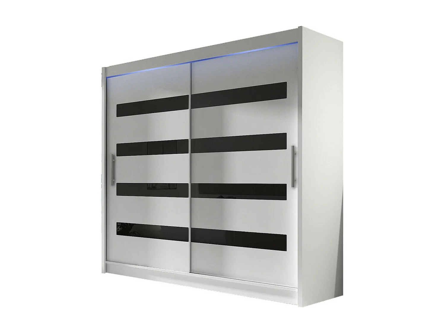 Armadio Closico 156, Nero lucido|Bianco, 215x180x58cm, Porte armadi: Scorrevoli