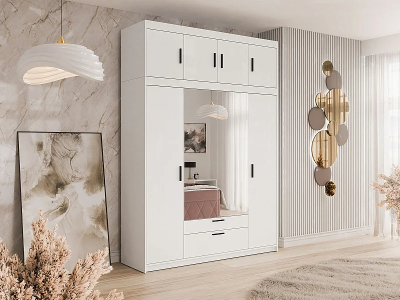 Armoire Novduni 109, Blanc, 246x176x53cm, Portes d'armoire: Avec des charnières