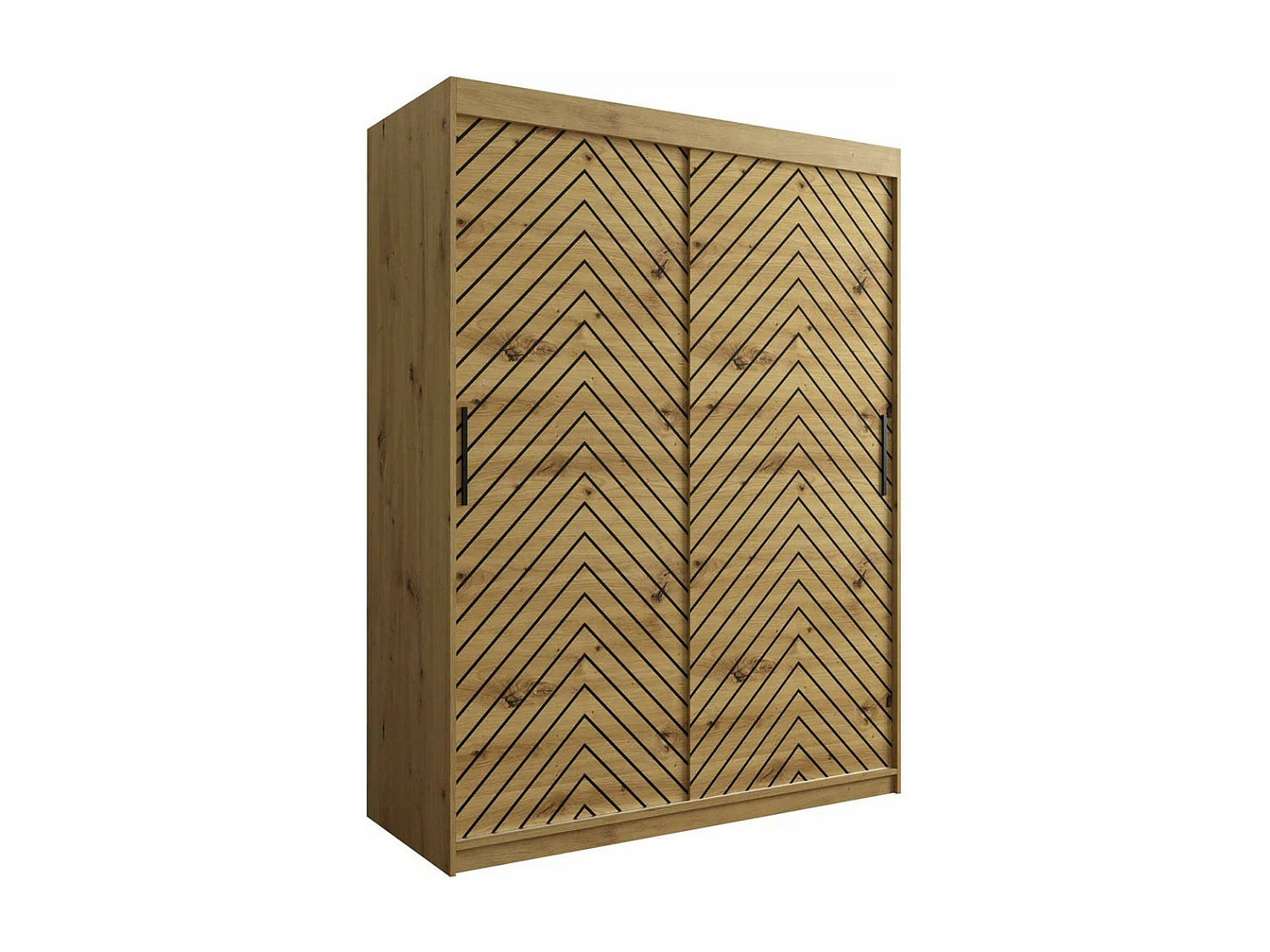 Armoire Hartford 310, Noir|Chêne Artisan, 200x150x62cm, Portes d'armoire: Coulissantes