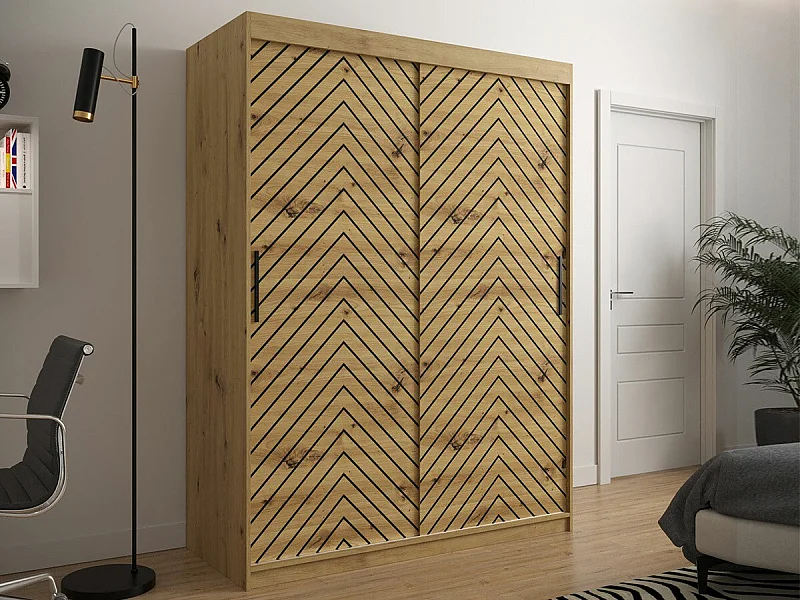 Armadio Hartford 310, Nero|Rovere Artisan, 200x150x62cm, Porte armadi: Scorrevoli