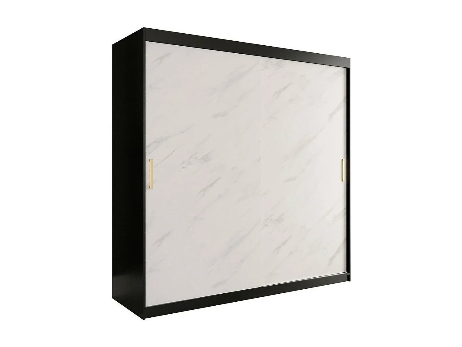 Armoire Hartford 250, Marbre blanc|Noir mat, 200x200x62cm, Portes d'armoire: Coulissantes