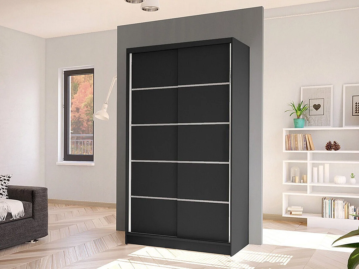 Armoire Closico 167, Noir, 200x100x58cm, Portes d'armoire: Coulissantes