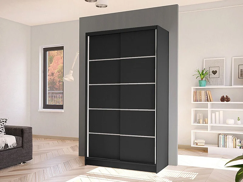 Armoire Closico 167, Noir, 200x100x58cm, Portes d'armoire: Coulissantes