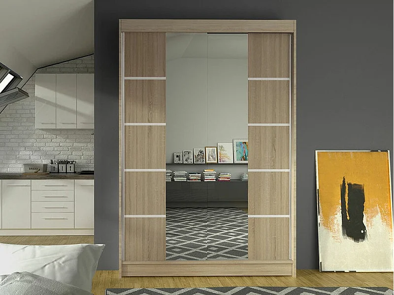 Armario Closico 151, Roble Sonoma, 200x120x58cm, Puertas de armario: Correderas