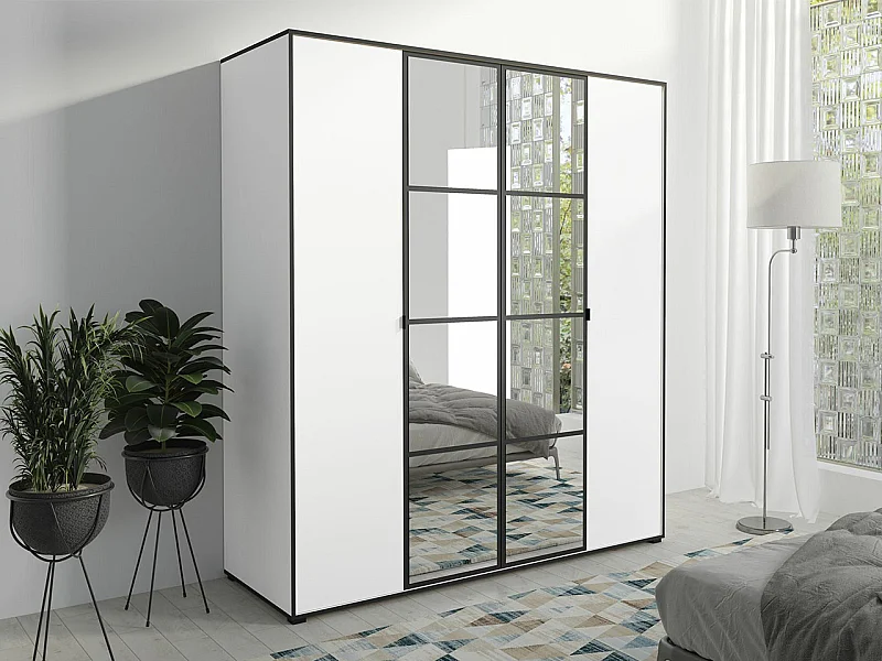 Armario Toledo 117, Blanco|Negro, 206x180x65cm, Puertas de armario: Con bisagras