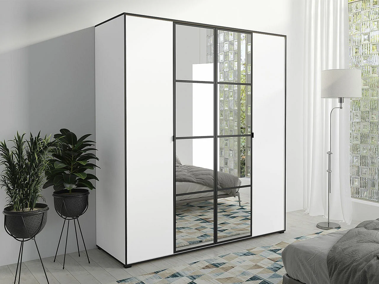Armario Toledo 117, Blanco|Negro, 206x180x65cm, Puertas de armario: Con bisagras