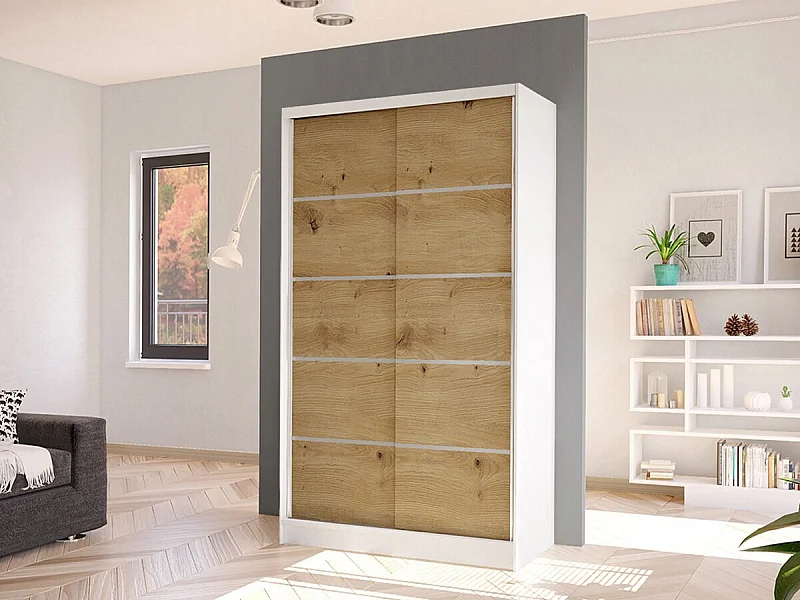 Armoire Closico 167, Blanc|Chêne Artisan, 200x100x58cm, Portes d'armoire: Coulissantes