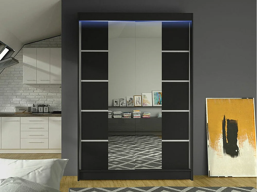 Armoire Closico 151, Noir, 200x120x58cm, Portes d'armoire: Coulissantes