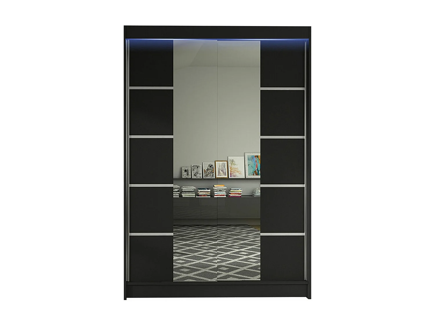 Armoire Closico 151, Noir, 200x120x58cm, Portes d'armoire: Coulissantes