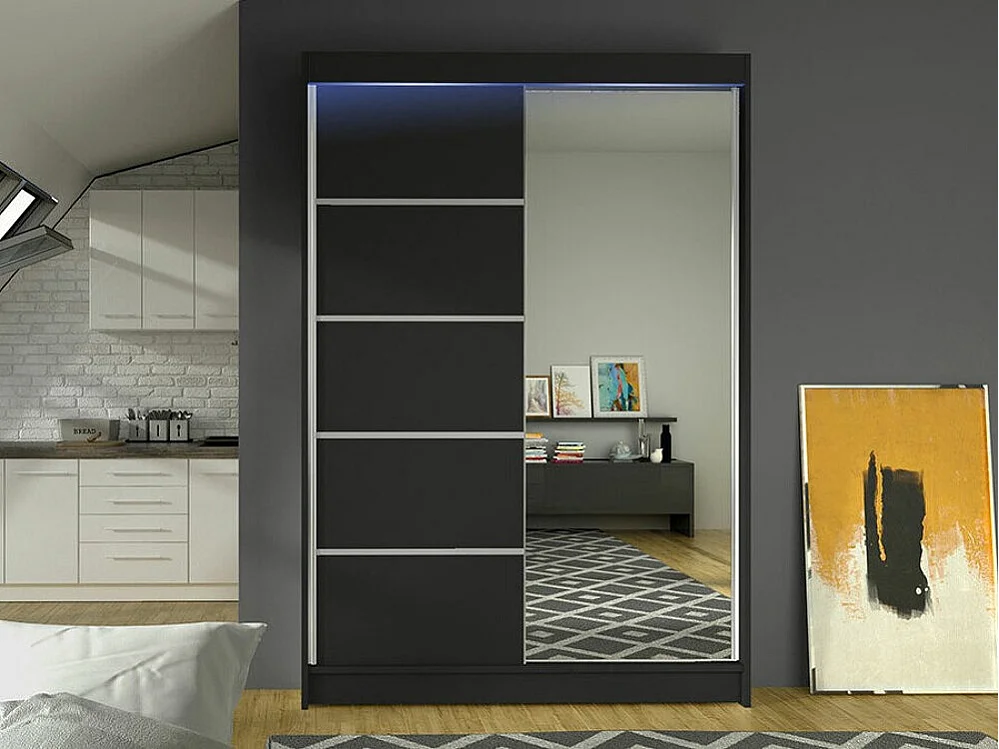 Armoire Closico 149, Noir, 200x120x58cm, Portes d'armoire: Coulissantes