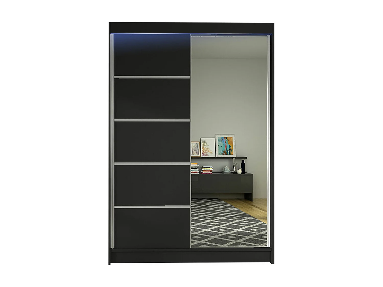 Armoire Closico 149, Noir, 200x120x58cm, Portes d'armoire: Coulissantes