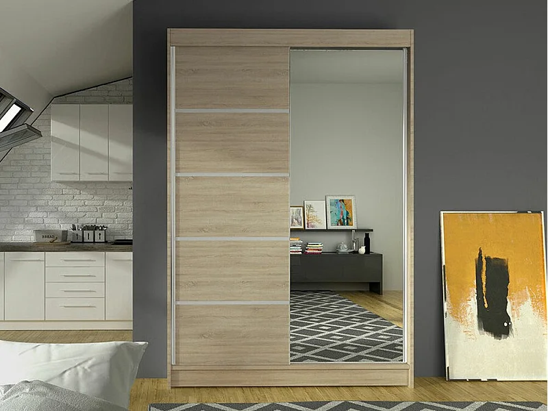 Armoire Closico 149, Sonoma chêne, 200x120x58cm, Portes d'armoire: Coulissantes