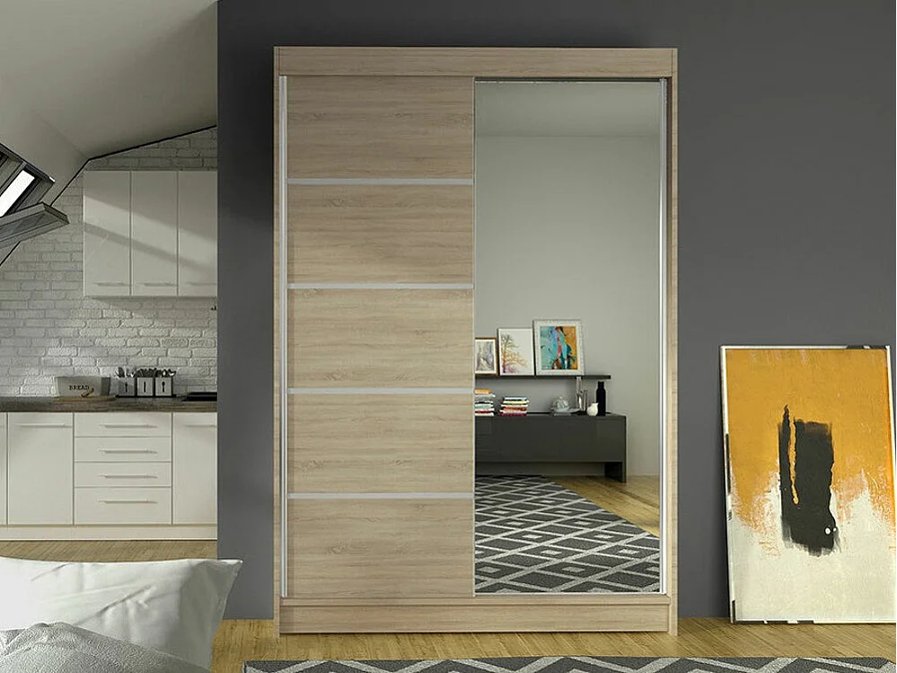 Armario Closico 149, Roble Sonoma, 200x120x58cm, Puertas de armario: Correderas