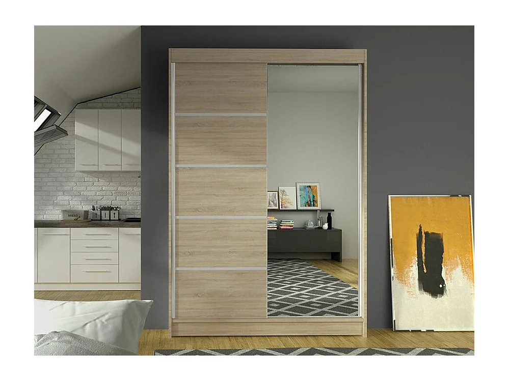 Armoire Closico 149, Sonoma chêne, 200x120x58cm, Portes d'armoire: Coulissantes