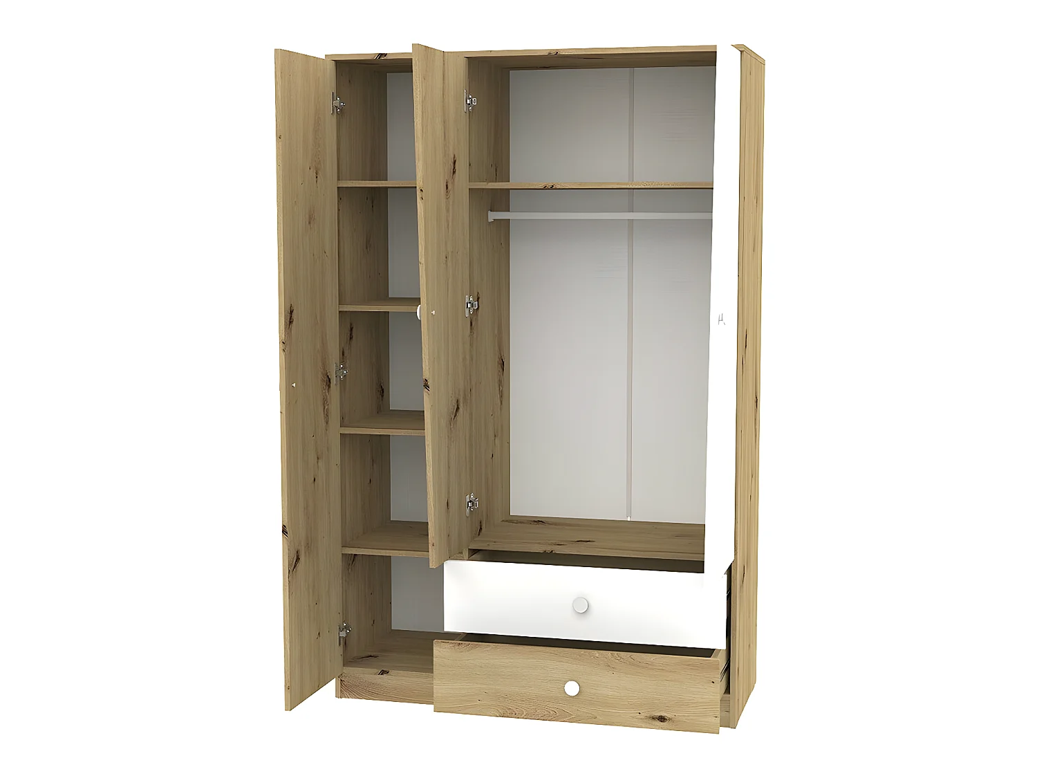 Armoire Almira 102, Chêne Artisan|Blanc, 191x120x50cm, Nombre d'étagères: 5