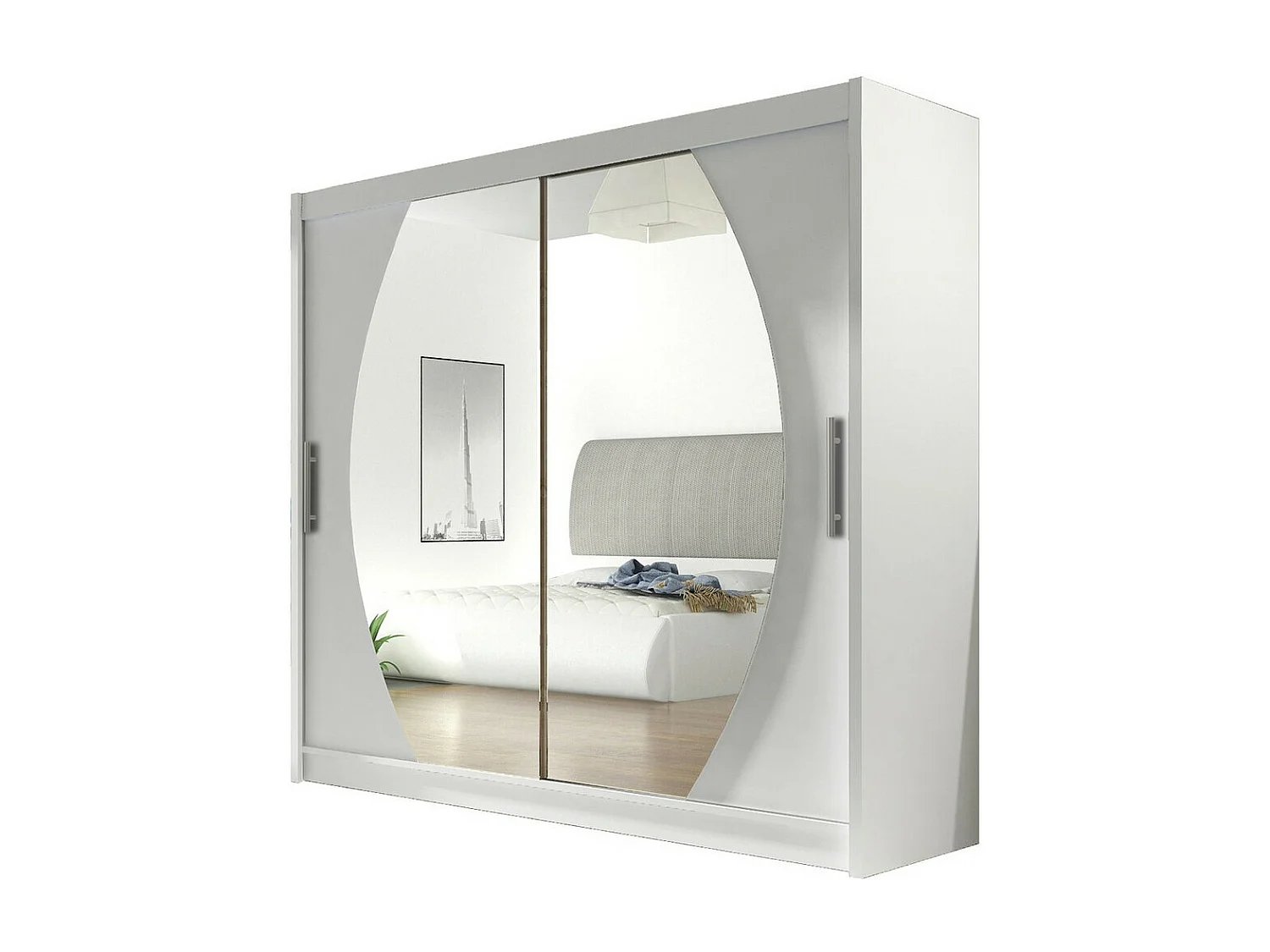 Armoire Closico 102, Blanc, 215x180x58cm, Portes d'armoire: Coulissantes