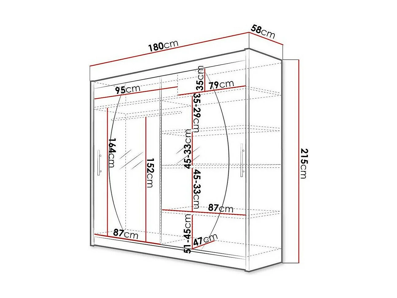 Armoire Closico 102, Blanc, 215x180x58cm, Portes d'armoire: Coulissantes