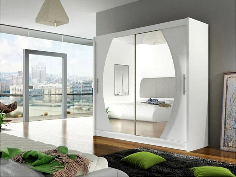 Armoire Closico 102, Blanc, 215x180x58cm, Portes d'armoire: Coulissantes