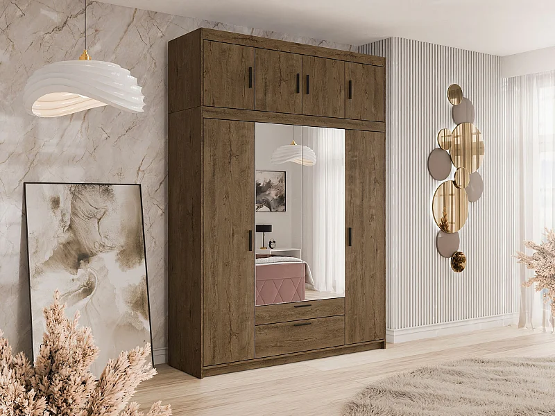 Armario Novduni 109, Roble de lefkada, 246x176x53cm, Puertas de armario: Con bisagras