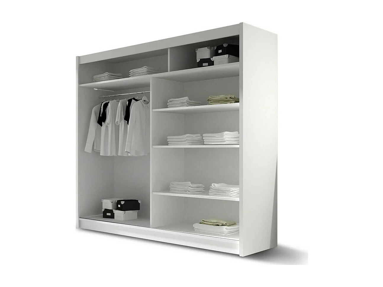 Armoire Closico 156, Blanc brillant|Noir, 215x180x58cm, Portes d'armoire: Coulissantes