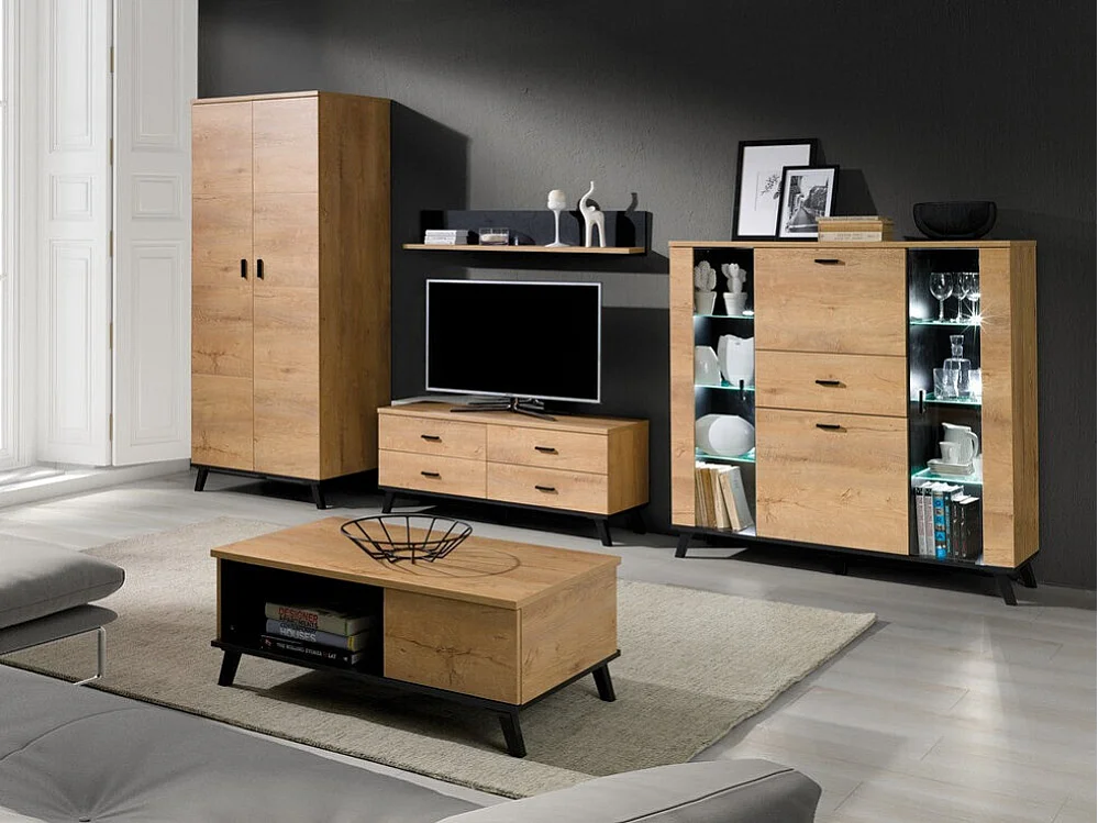 Armoire Talsere 100, Chêne de Lefkas|Noir, 191x81x55cm, Nombre d'étagères: 1