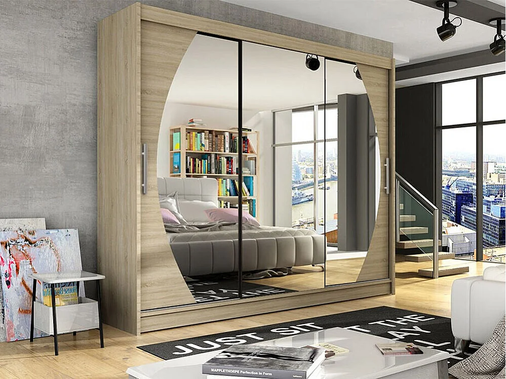 Armoire Closico 130, Sonoma chêne, 215x250x58cm, Portes d'armoire: Coulissantes