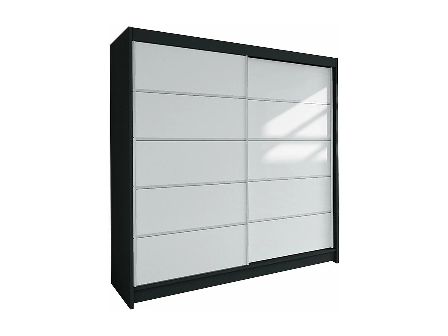 Armoire Closico 153, Noir|Blanc, 215x180x58cm, Portes d'armoire: Coulissantes