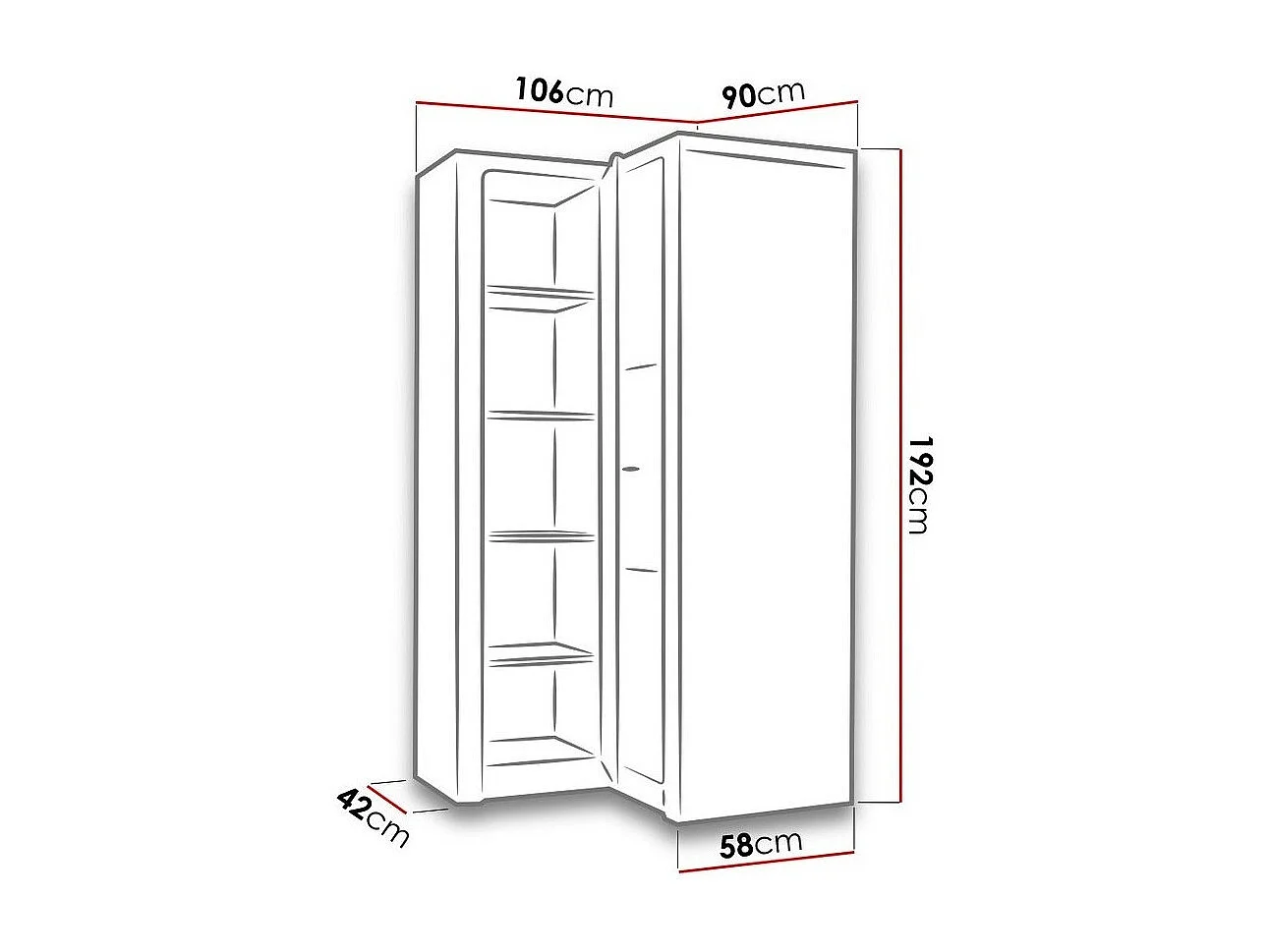 Armoire d'angle Serfeno 111, Chêne sombre, 192x106x90cm, Nombre d'étagères: 5