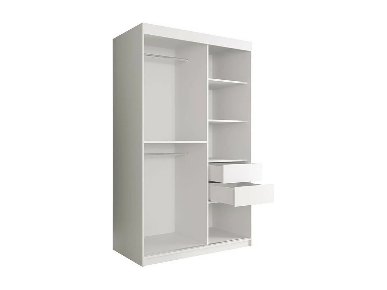 Armoire Hartford 247, Noir mat|Marbre blanc, 200x120x62cm, Portes d'armoire: Coulissantes