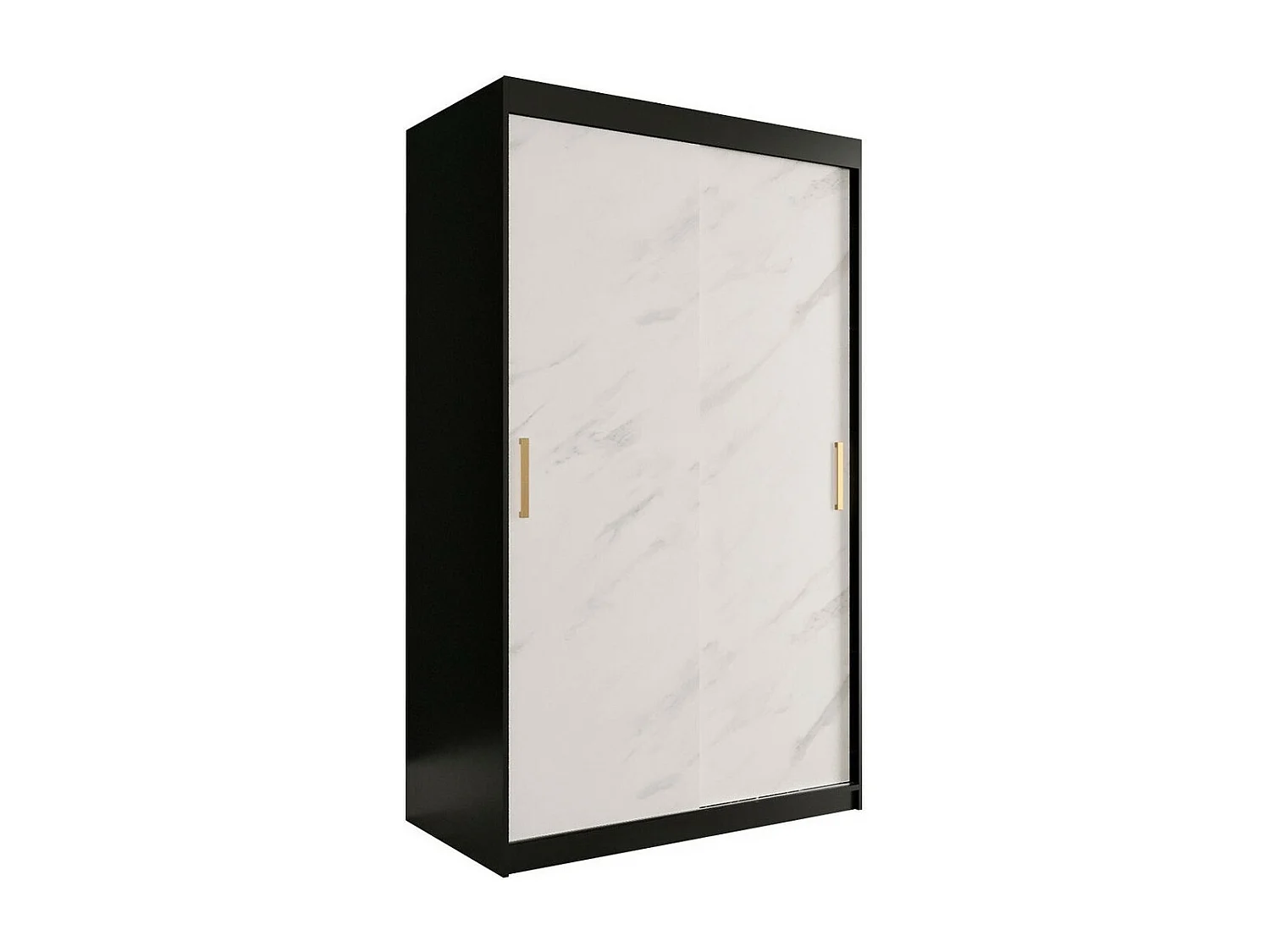 Armadio Hartford 247, Nero opaco|Marmo bianco, 200x120x62cm, Porte armadi: Scorrevoli