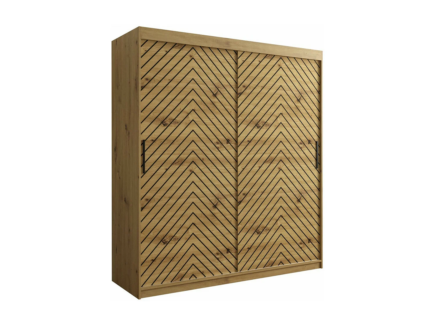 Armoire Hartford 312, Chêne Artisan|Noir, 200x180x62cm, Portes d'armoire: Coulissantes