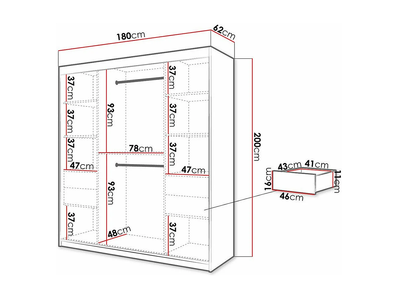 Roupeiro Hartford 312, Número de prateleiras: 7, 20x18x6cm