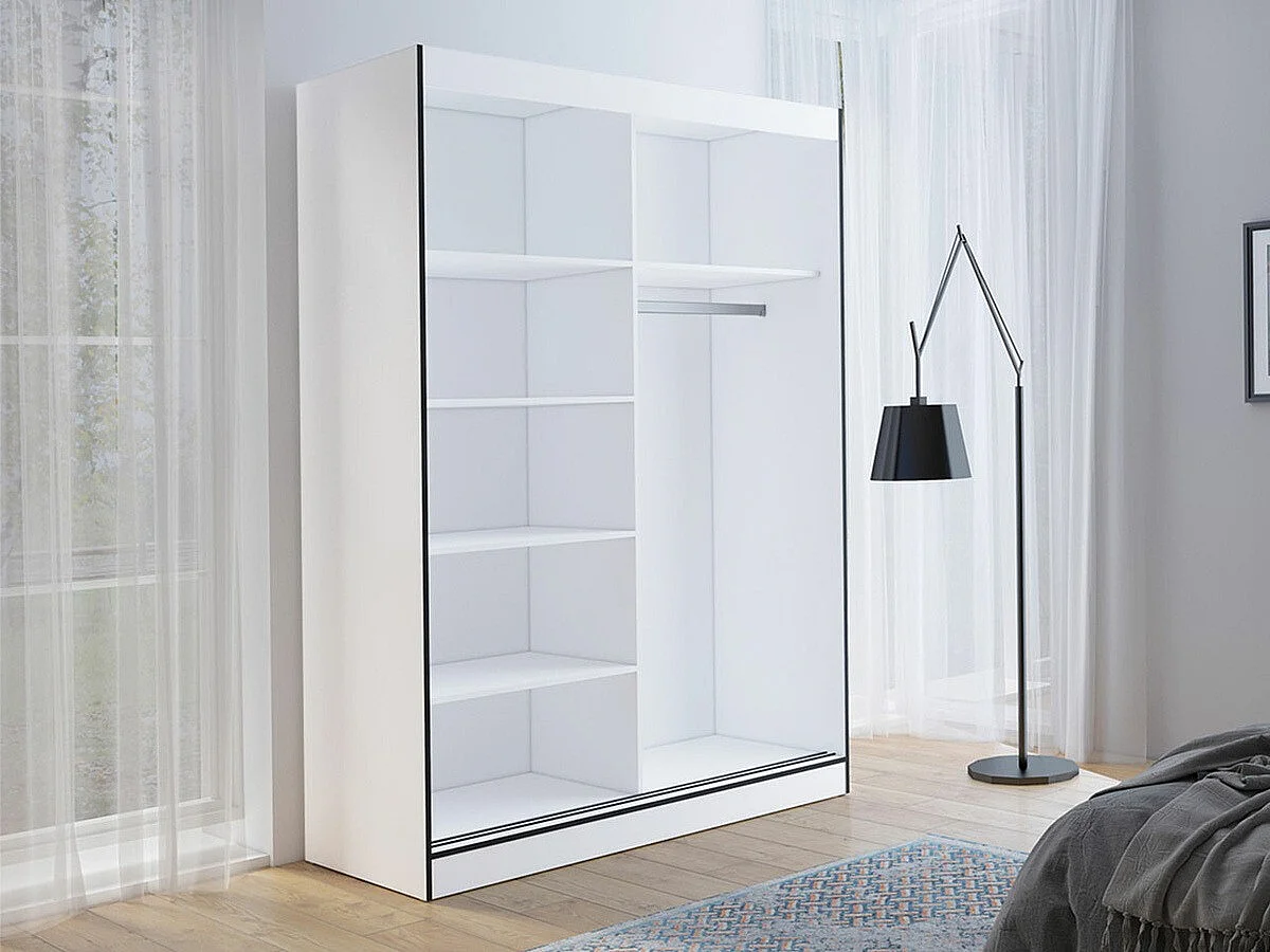 Armario Toledo 118, Negro|Blanco, 216x120x65cm, Puertas de armario: Correderas