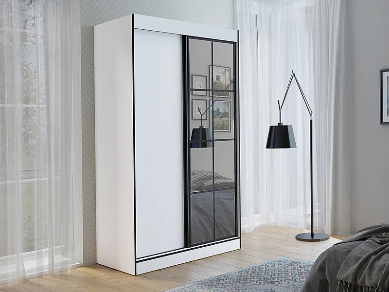 Armario Toledo 118, Negro|Blanco, 216x120x65cm, Puertas de armario: Correderas
