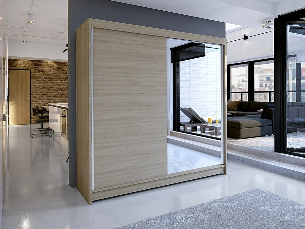 Armoire Closico 137, Sonoma chêne, 215x180x58cm, Portes d'armoire: Coulissantes