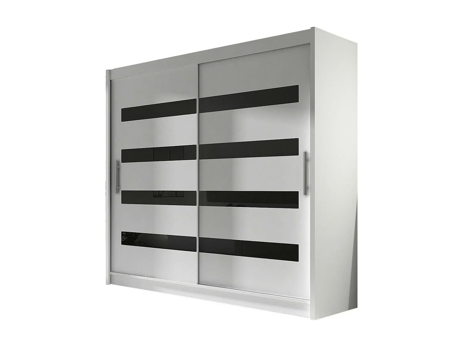 Armario Closico 156, Negro brillante|Blanco, 215x180x58cm, Puertas de armario: Correderas