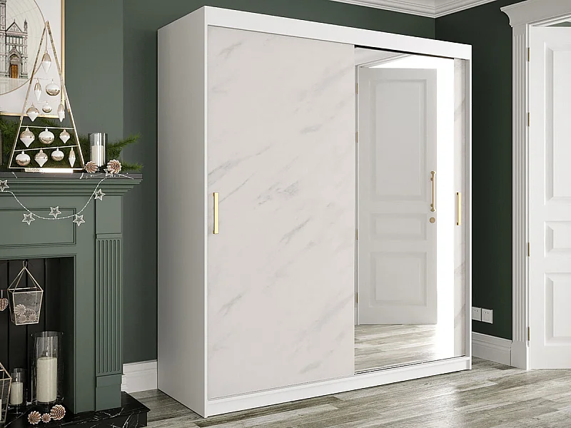 Armario Hartford 261, Mármol blanco|Mate blanco, 200x180x62cm, Número de estantes: 9