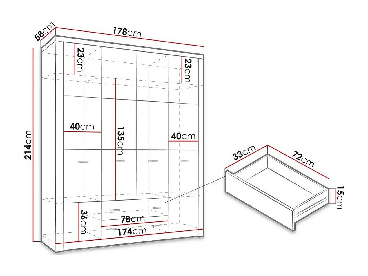 Armario Serfeno 116, Fresno oscuro, 214x178x58cm, Puertas de armario: Con bisagras