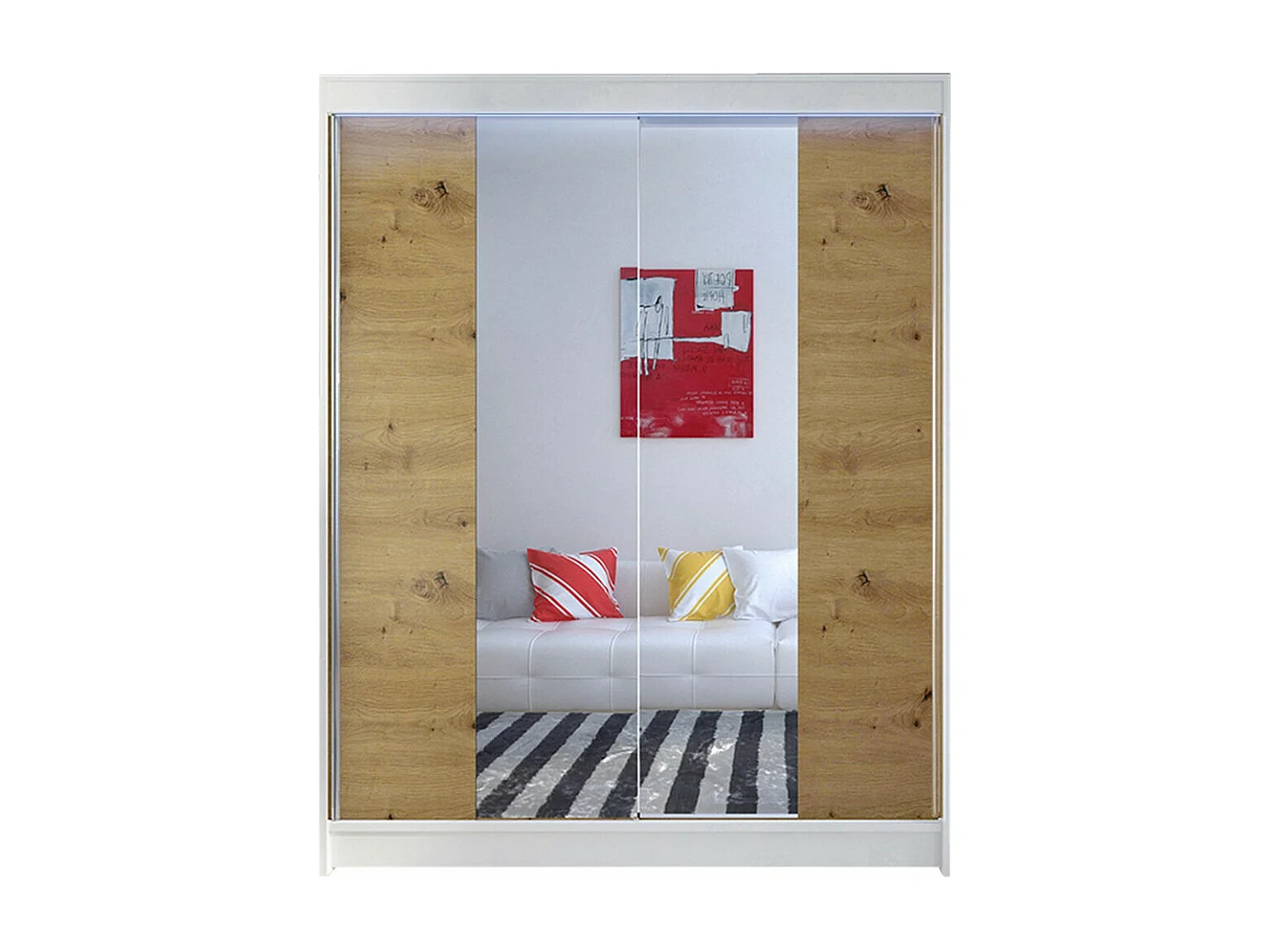 Armoire Closico 141, Chêne Artisan|Blanc, 200x150x58cm, Portes d'armoire: Coulissantes