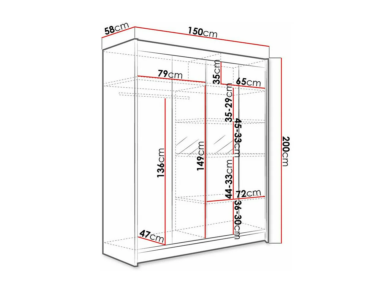Armoire Closico 141, Chêne Artisan|Blanc, 200x150x58cm, Portes d'armoire: Coulissantes