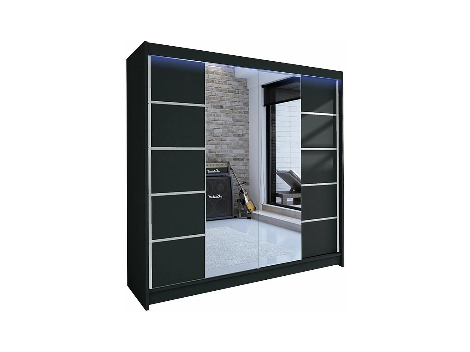 Armoire Closico 154, Noir, 215x180x58cm, Portes d'armoire: Coulissantes